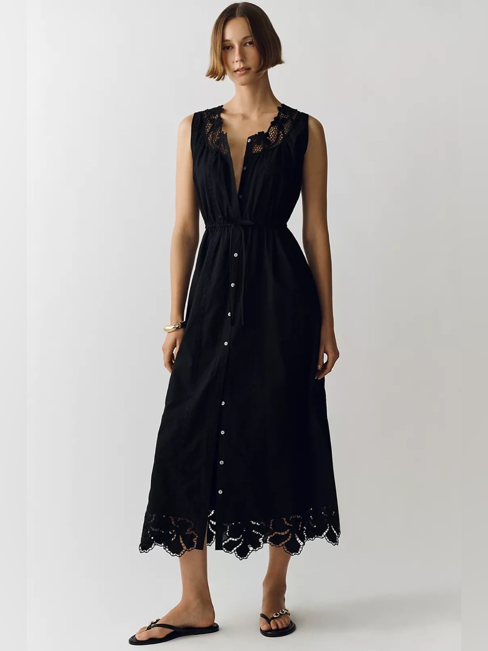 NEW Rails Lorina 100% Cotton Cutwork Maxi Dress in Black, XXS